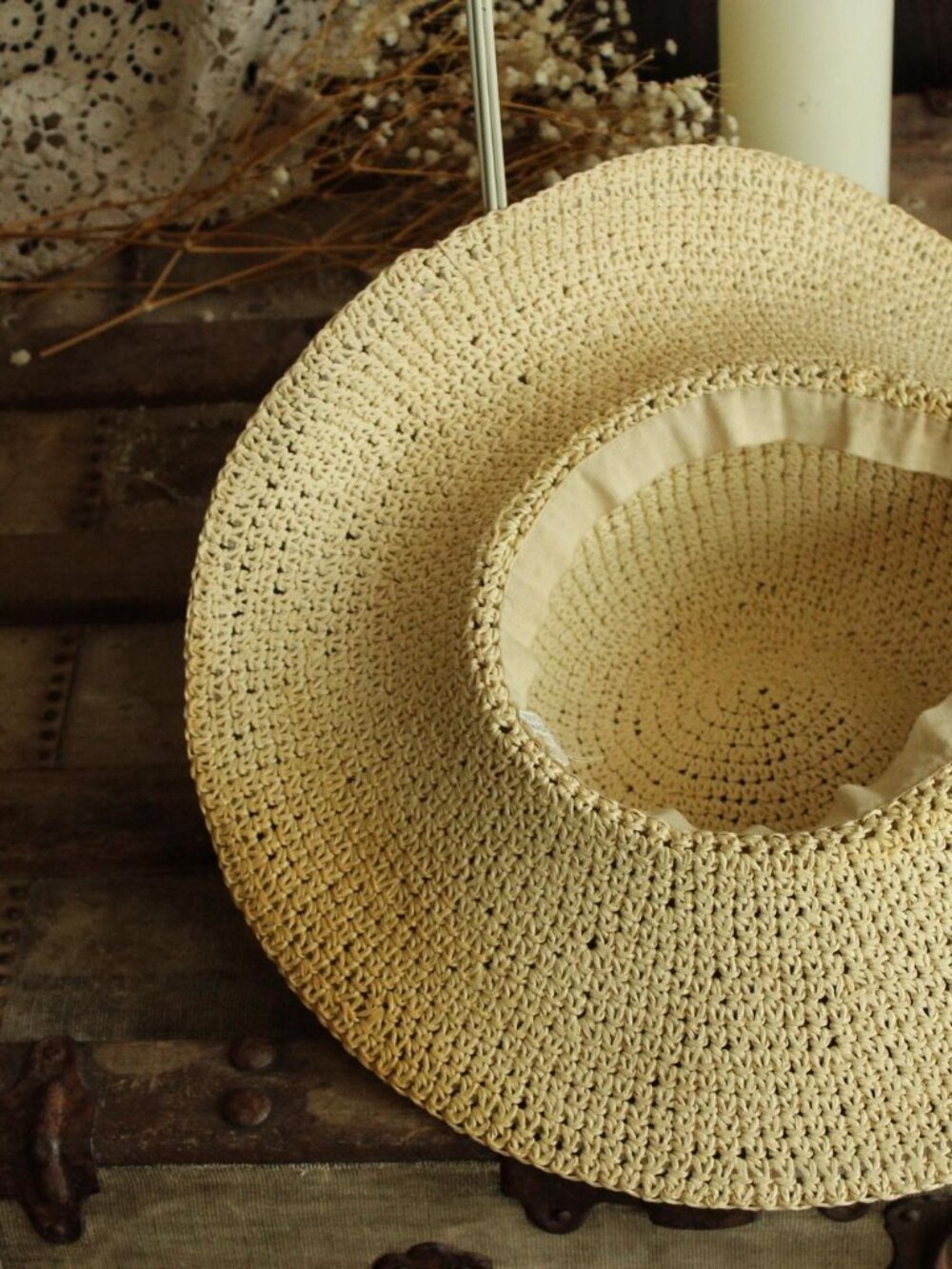Vintage 2000s Hat, Y2K Paper Straw Wide Brimmed Sunhat, Millinery - Picture 10 of 12